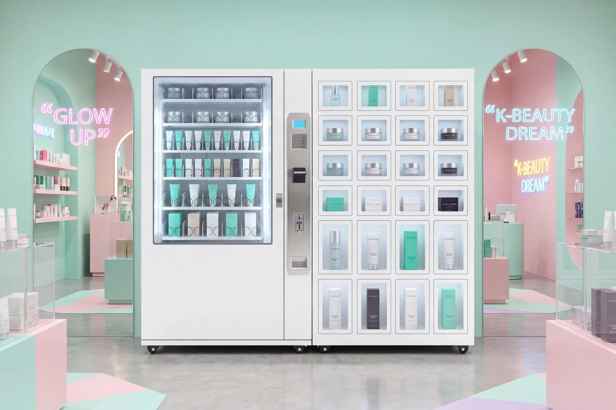 Korean cosmetic beauty shop with an integrated vending machine