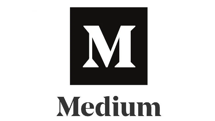 Black square with a white letter 'M' and the word 'Medium' written below it.