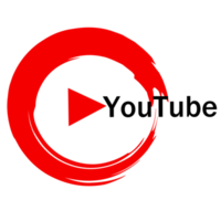Red circular play button with a black arrow in the center on a black background.