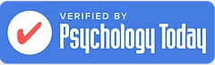 Verified badge from Psychology Today with a red checkmark in a white circle on a blue background