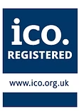 Registered trademark certification logo from ICO.org.uk with blue background and white text