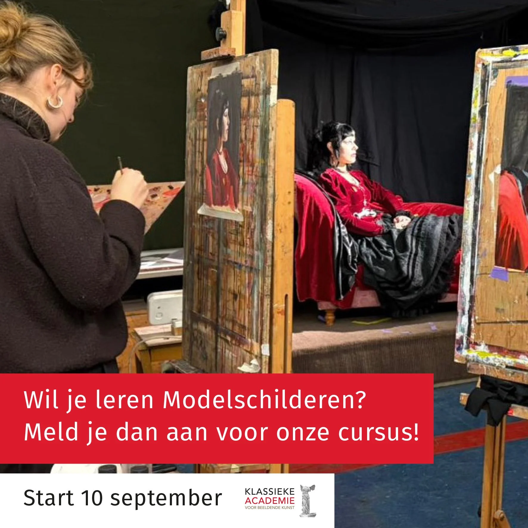 Heb je zin om te schilderen naar live-model?
Schrijf je dan snel in voor de cursus Modelschilderen met docent Ruben Postema!

&bull; Start: 10 september
&bull; Donderdags 15:30-18:00, 15 lessen
&bull; Geschikt voor beginners &eacute;n gevorderden
&bu