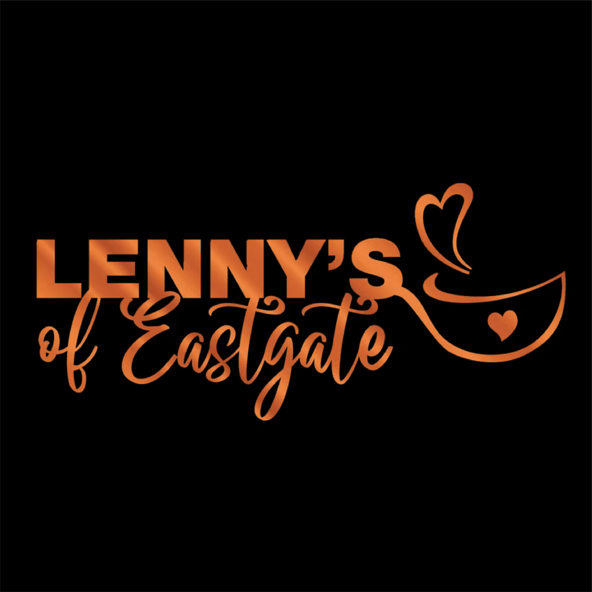 Black and orange Lenny's of Eastgate coffee shop logo coffee cup with heart