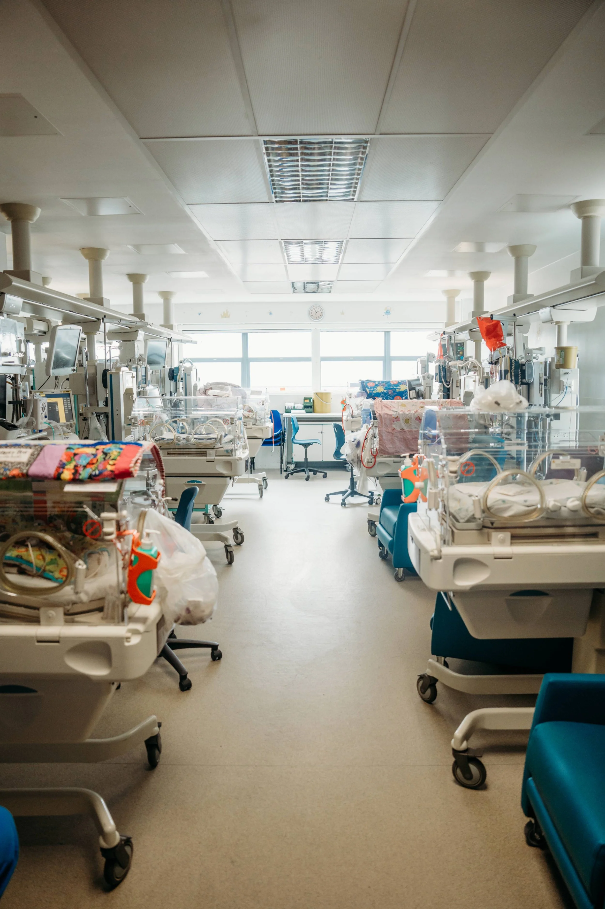Neonatal intensive care ward with incubators and equipment in Special Care Baby Unit