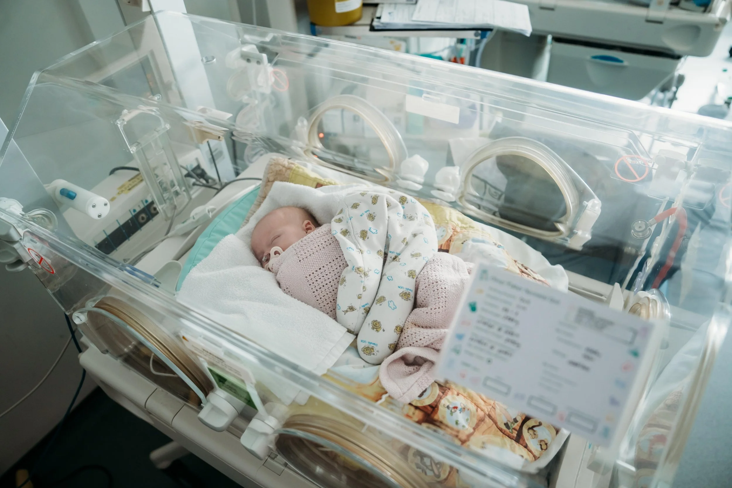 Premature baby resting safety in neonatal incubator receiving care in the Special Care Baby Unit