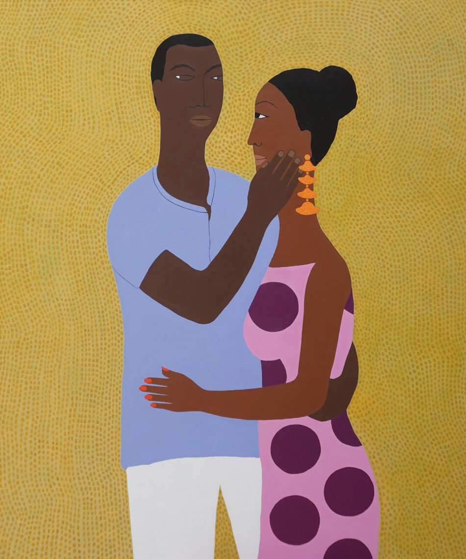 Escena de pareja, Fragilidad, acrílico sobre lienzo,  Daniza, 2023, arte contemporáneo figurativo latinoamericano.