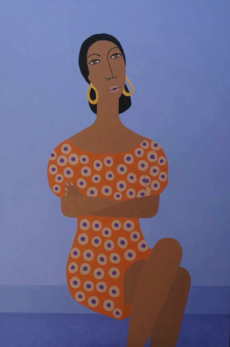 Figura femenina, Serenidad, acrílico sobre lienzo,  Daniza, 2023, arte contemporáneo figurativo latinoamericano.