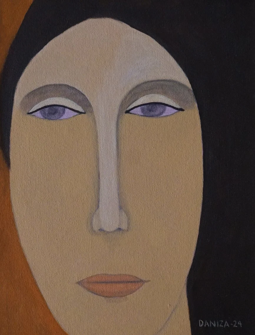 Rostro femenino, Brisa, acrílico sobre lienzo,  Daniza, 2024, arte contemporáneo figurativo latinoamericano.