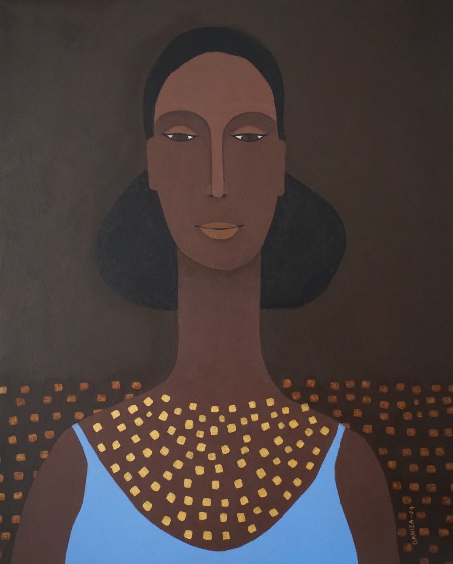 Retrato femenino, Ana de Nuquí, acrílico sobre lienzo,  Daniza, 2024, arte contemporáneo figurativo latinoamericano.