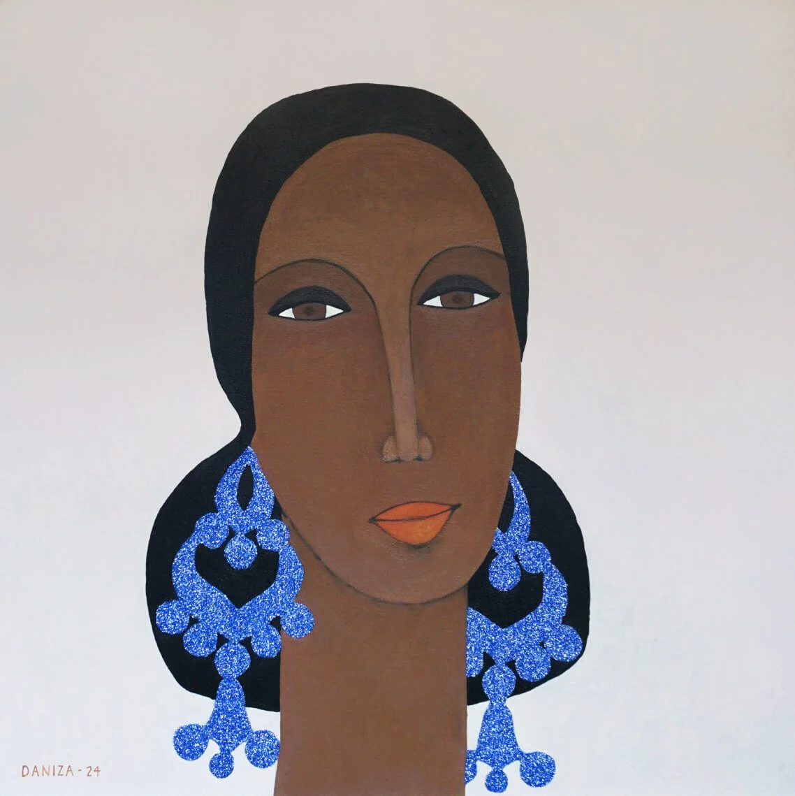 Retrato femenino, Berenice II, acrílico sobre lienzo,  Daniza, 2024, arte contemporáneo figurativo latinoamericano.
