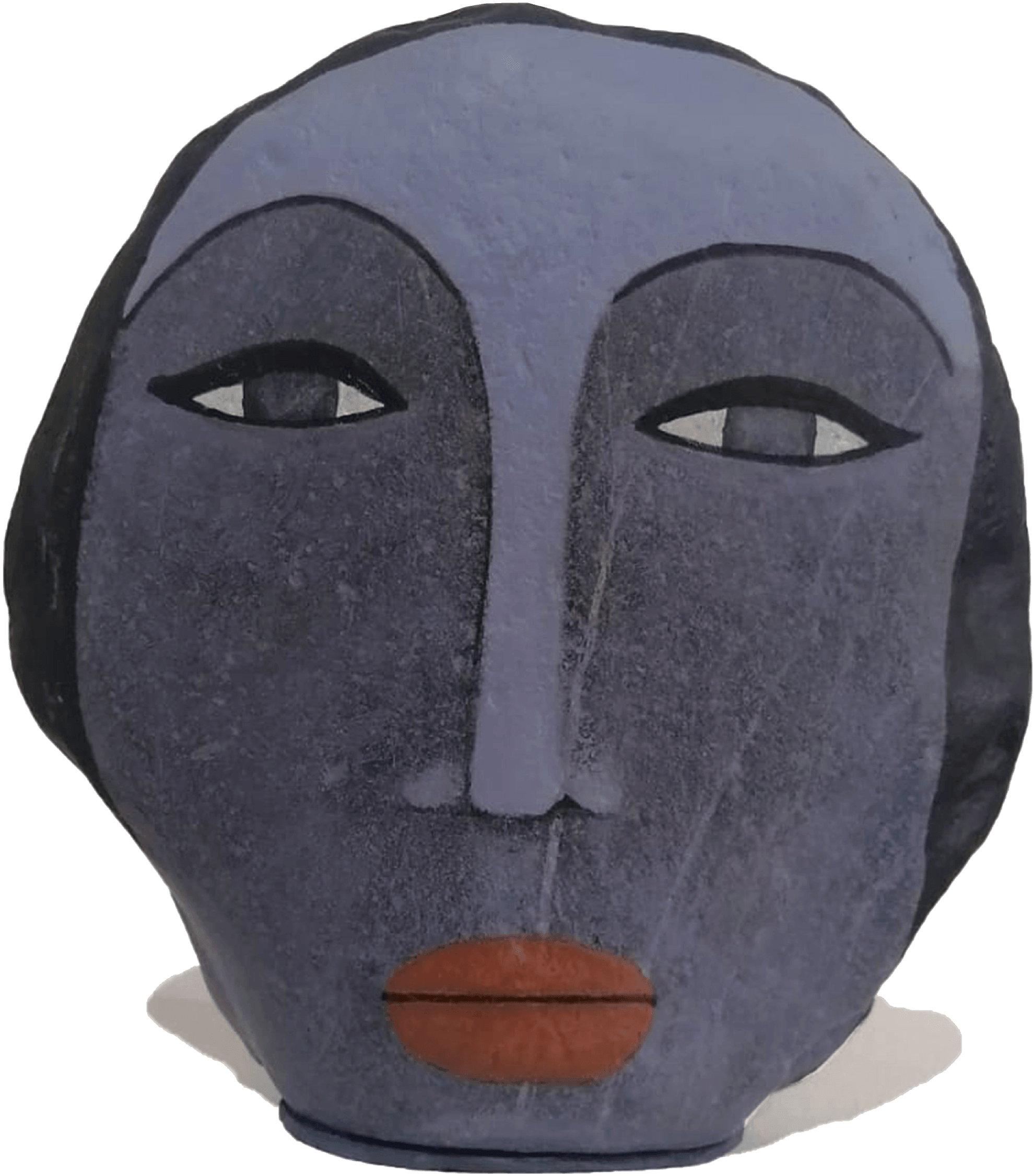 Escultura, cabeza, Índigo, acrílico sobre piedra,  Daniza, 2024, arte contemporáneo figurativo latinoamericano.