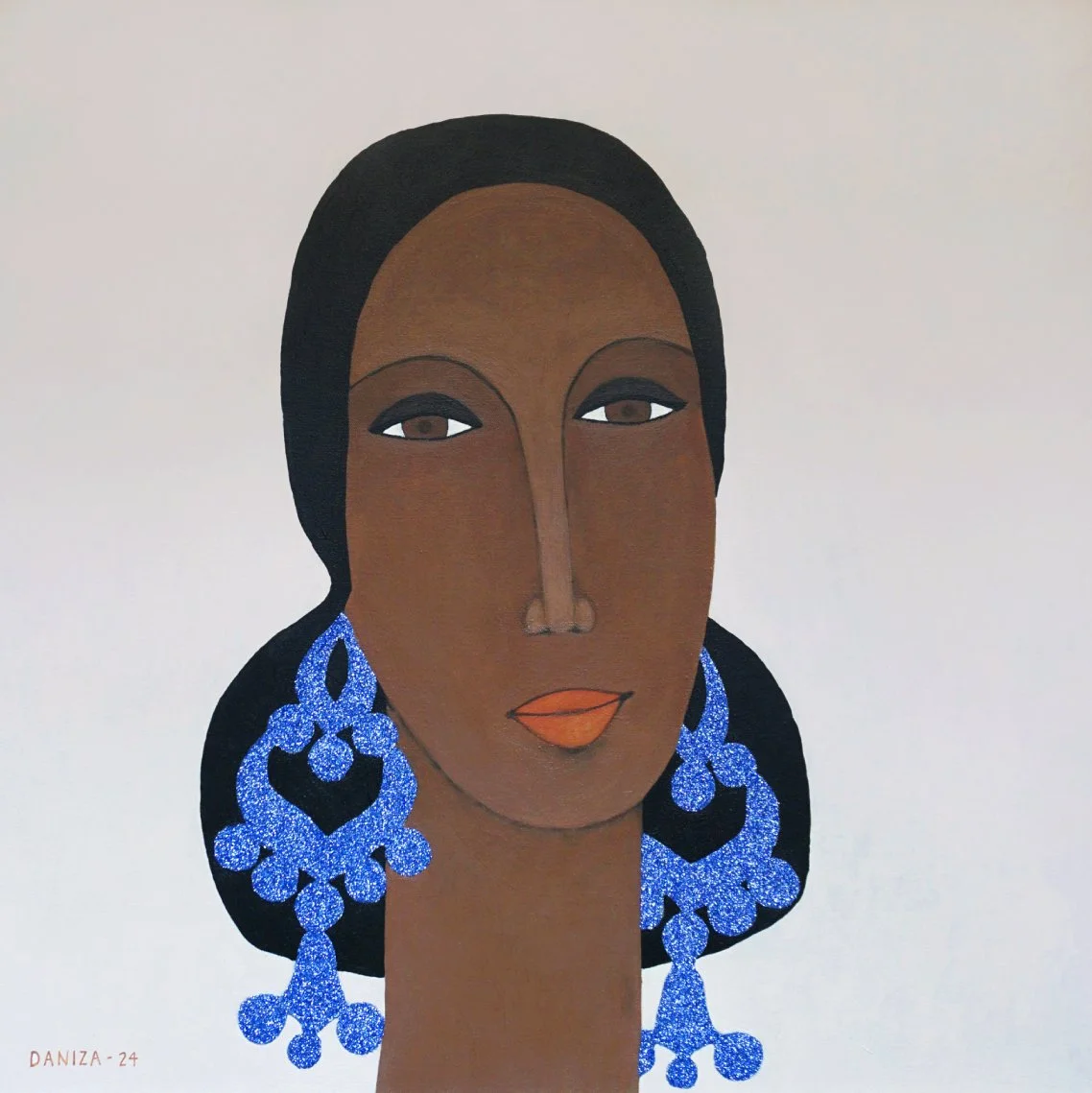 Retrato femenino, Berenice II, acrílico sobre lienzo,  Daniza, 2024, arte contemporáneo figurativo latinoamericano.