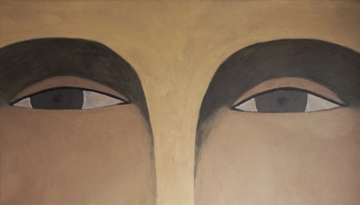 Detalle de rostro, Una Larga Conversación, acrílico sobre lienzo,  Daniza, 2024, arte contemporáneo figurativo latinoamericano.
