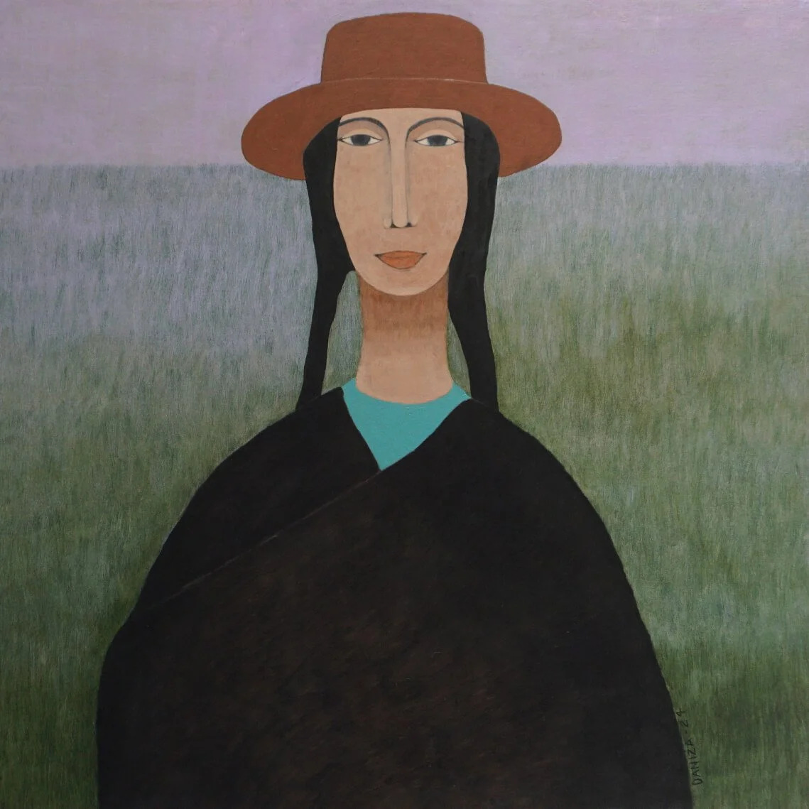 Figura femenina, Mujer del Campo, acrílico sobre lienzo,  Daniza, 2024, arte contemporáneo figurativo latinoamericano.