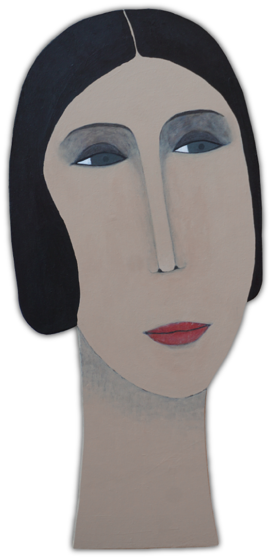 Retablo, rostro, Mujer de los Años 20, acrílico sobre madera,  Daniza, 2024, arte contemporáneo figurativo latinoamericano.