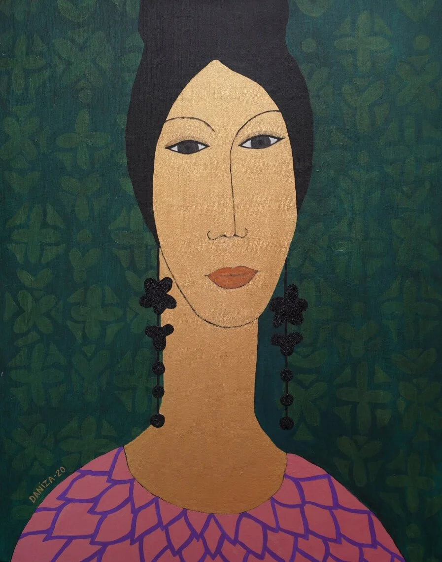 Retrato femenino, Clementina, acrílico sobre lienzo,  Daniza, 2020, arte contemporáneo figurativo latinoamericano.
