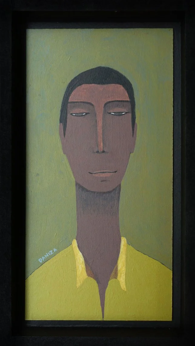Retrato masculino, Hombre Caribeño, acrílico sobre lienzo,  Daniza, 2024, arte contemporáneo figurativo latinoamericano.