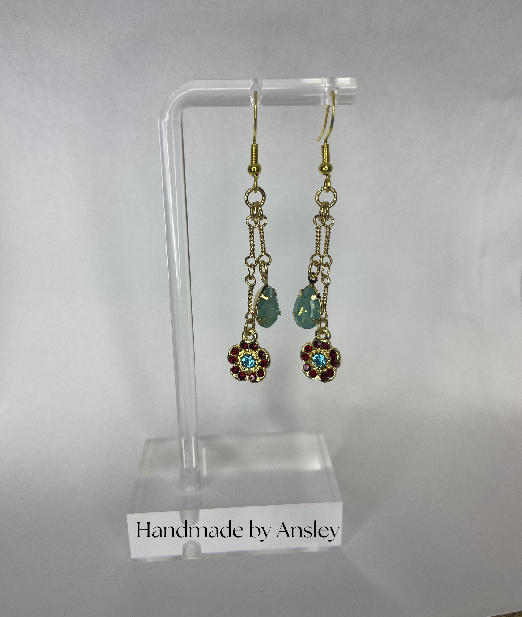 Flower and Gem Pendant Earrings