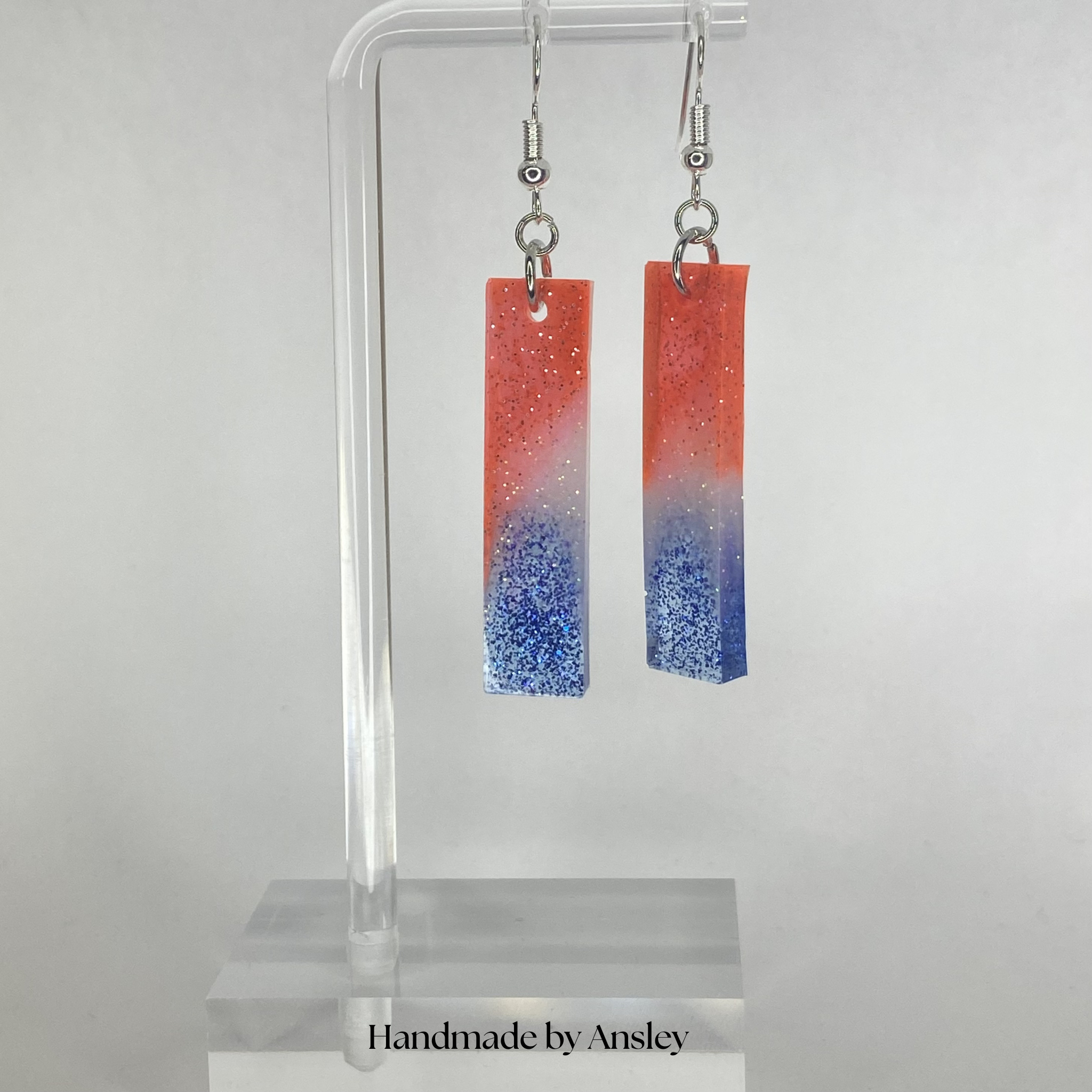 Rectangle Patriotic Glitter Earrings