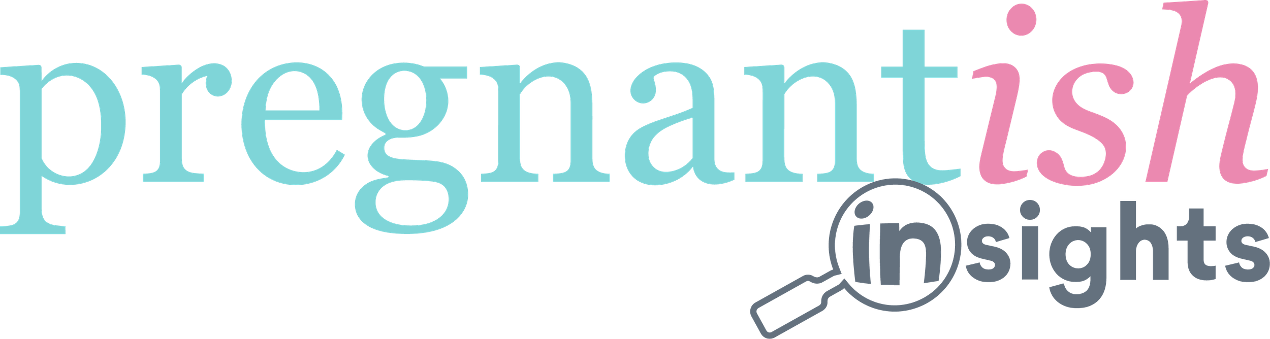 Pregnancy Insights logo with colorful text and a magnifying glass icon.