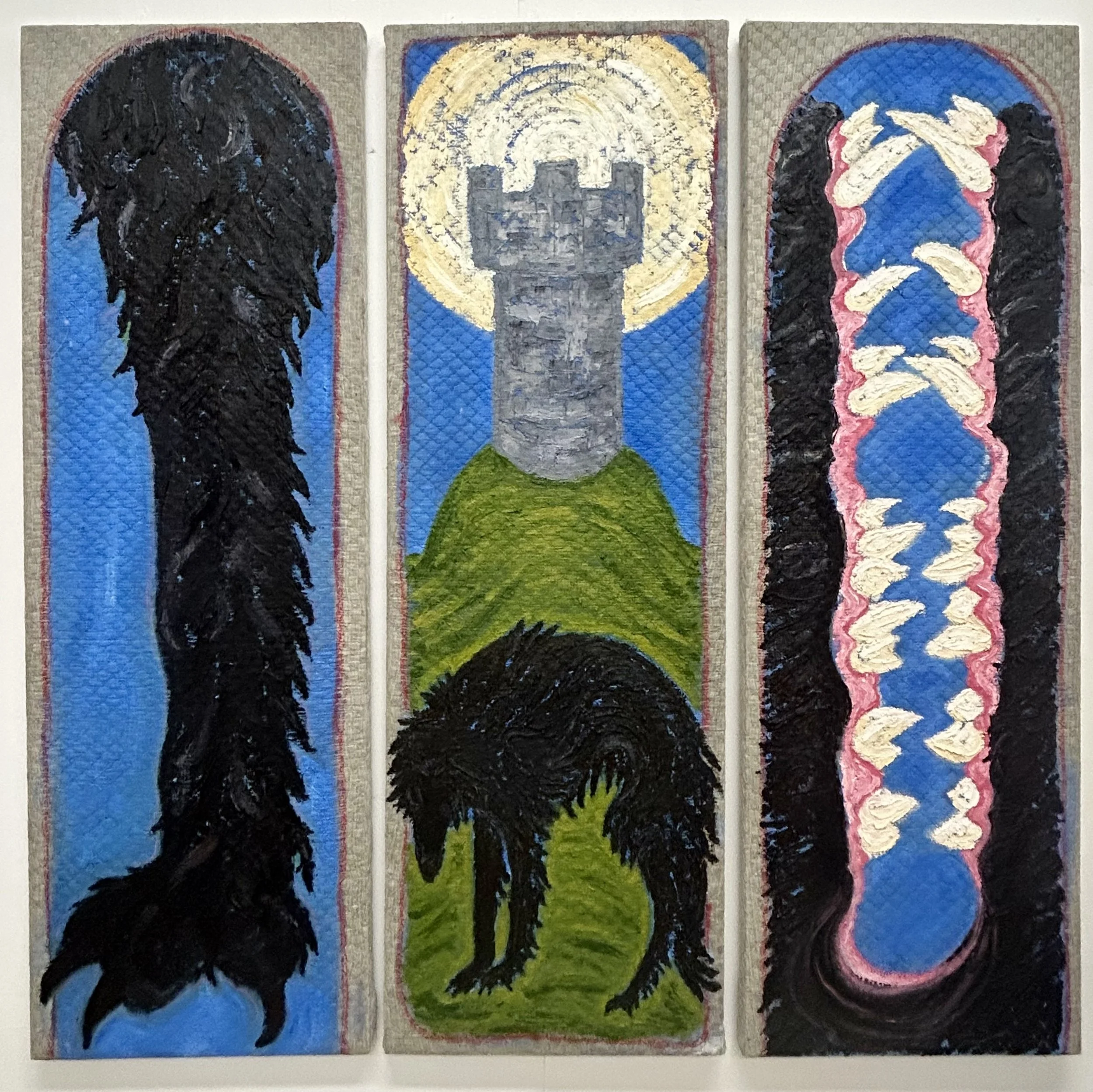 She Bites | 2025 | Oil on stretched quilt | 56 x 144 cm (x3)