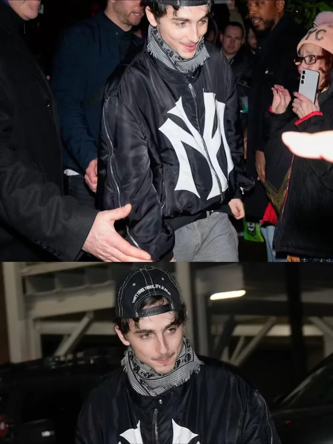Timothée Chalamet in Alexander McQueen skull print scarf