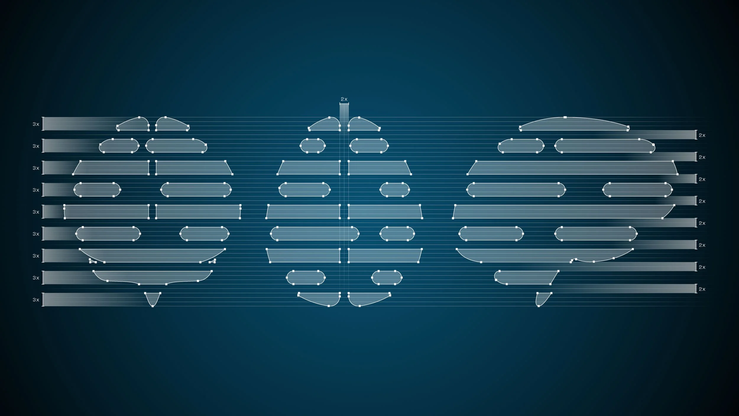 Technical schematic of the CORTEO logo construction, detailing the mathematical precision, geometric grids, and architectural design foundations of the brand symbol.