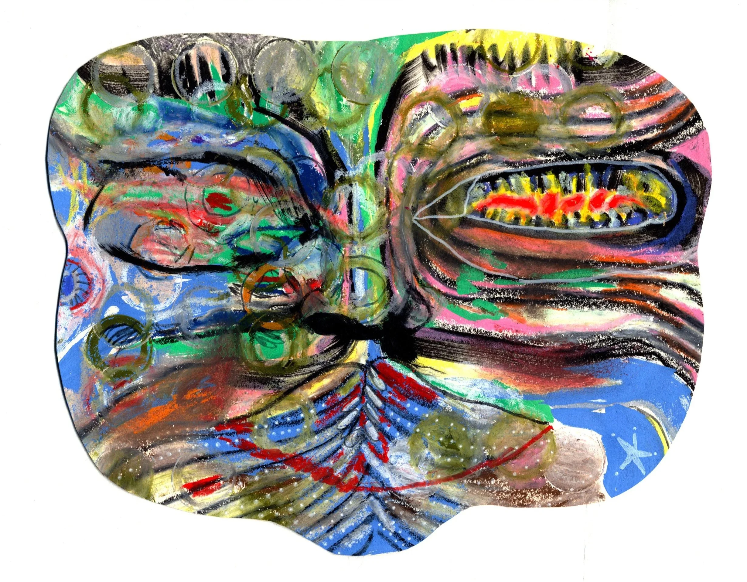 cat head, 2025, mixed media on paper, 8.75x11 inches
