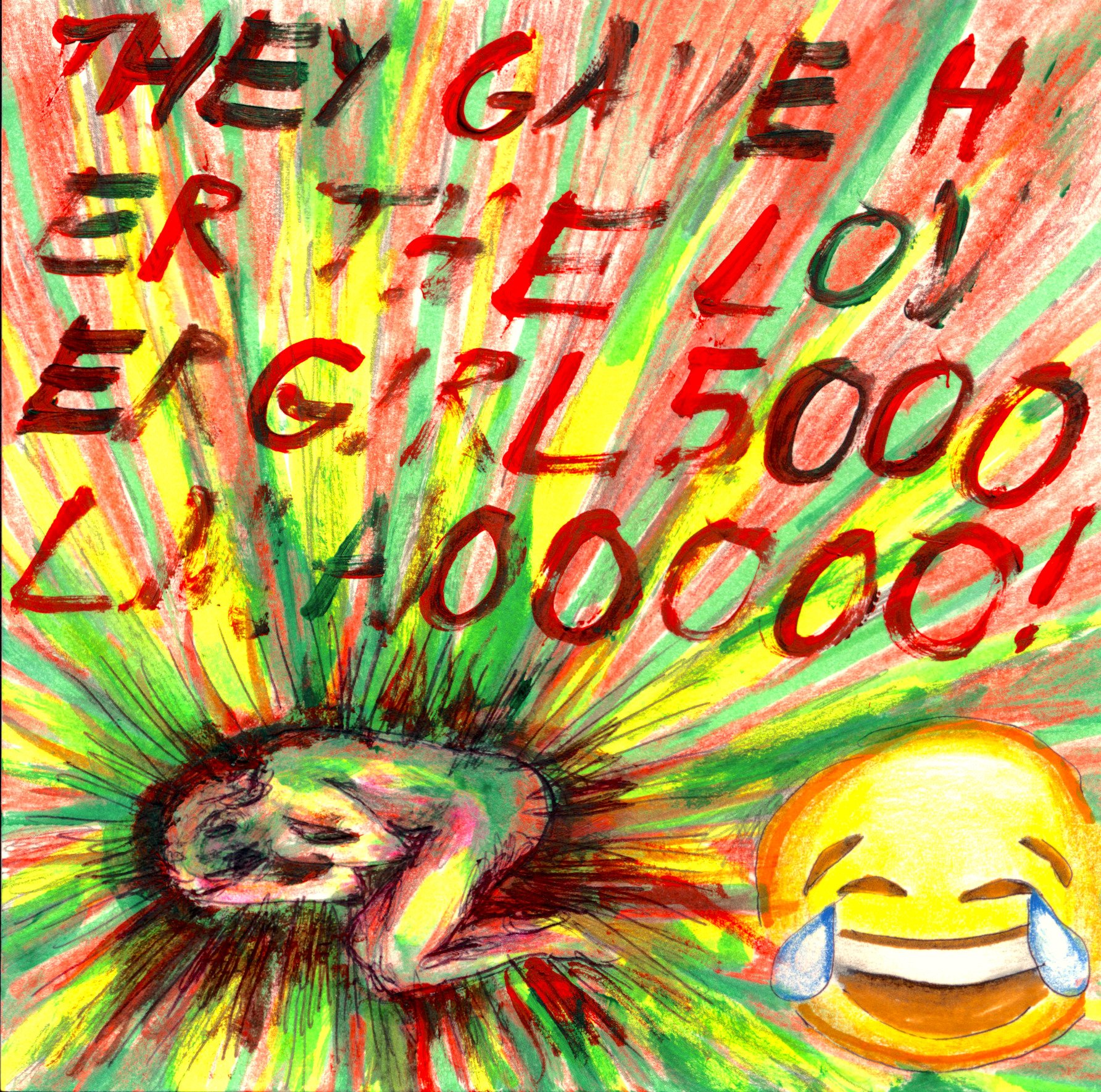 lovergirl5000, 2026, mixed media on paper, 6x6 inches