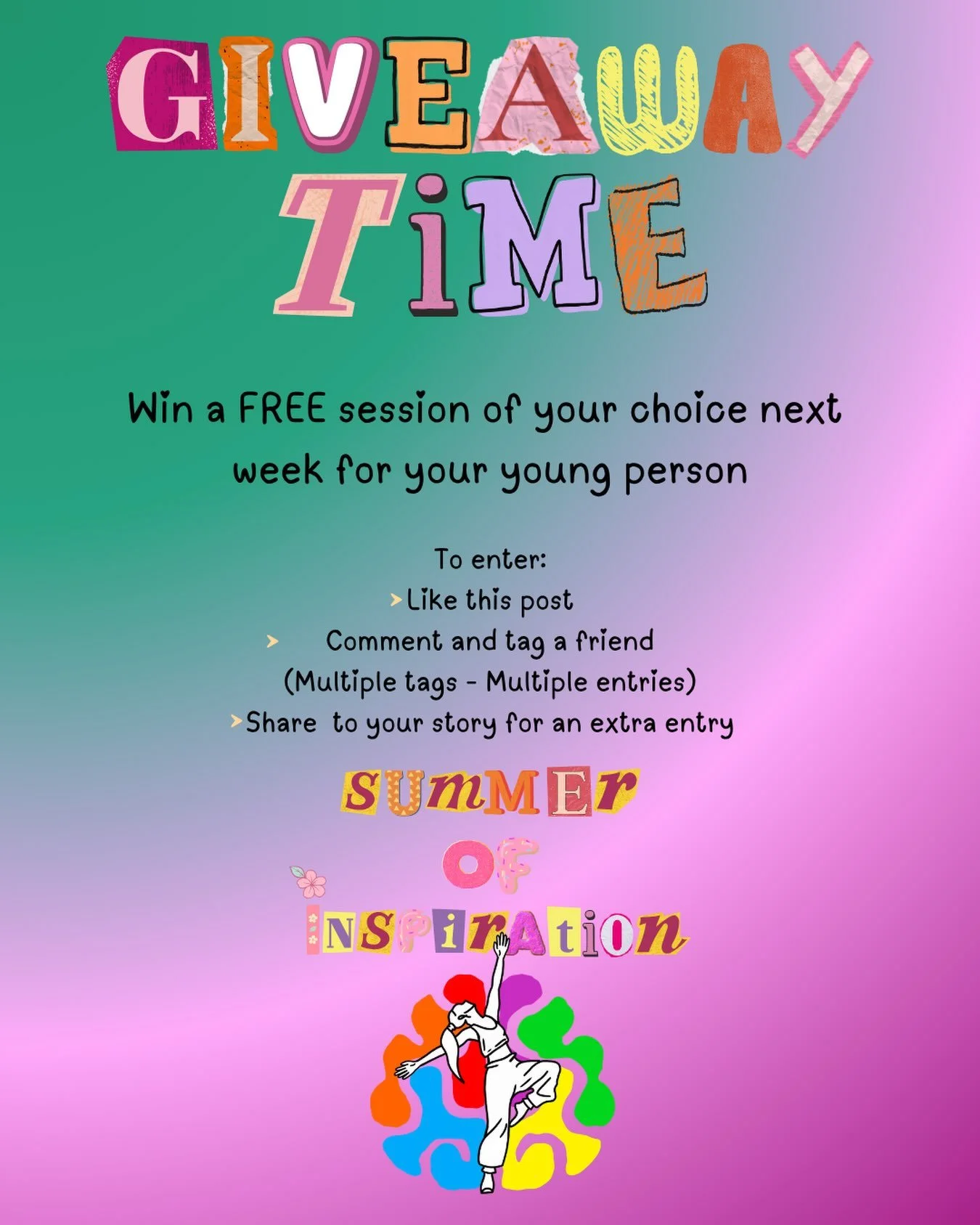 IT&rsquo;S GIVEAWAY TIME☀️🤞💛

We&rsquo;re giving ONE person the chance to WIN a FREE session of their choice next week for their young person🎉💜

To be in with a chance to win, simply:
💛 Like this post
💛 Comment &amp; tag a friend
(Tag more than