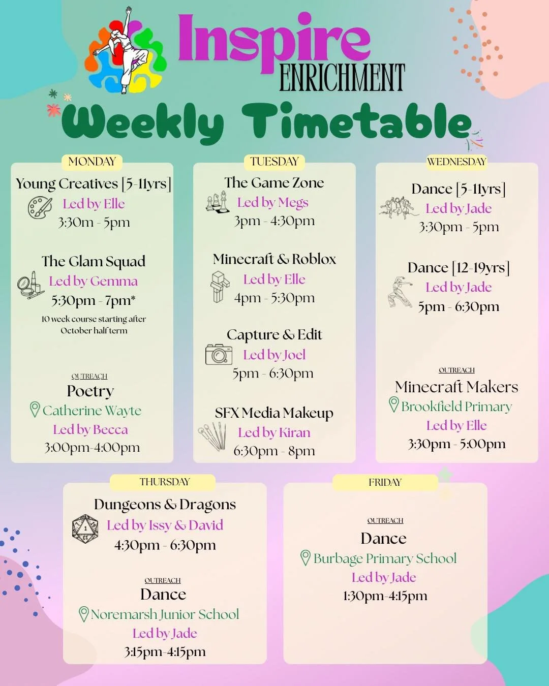 OUR NEW WEEKLY TIMETABLE IS HERE! ✨

Apologies for the delay but here it is, finally! In all its glory 💚 We&rsquo;ve been working behind the scenes to find the best days, times and sessions&hellip; and now we are so excited to finally share it with 