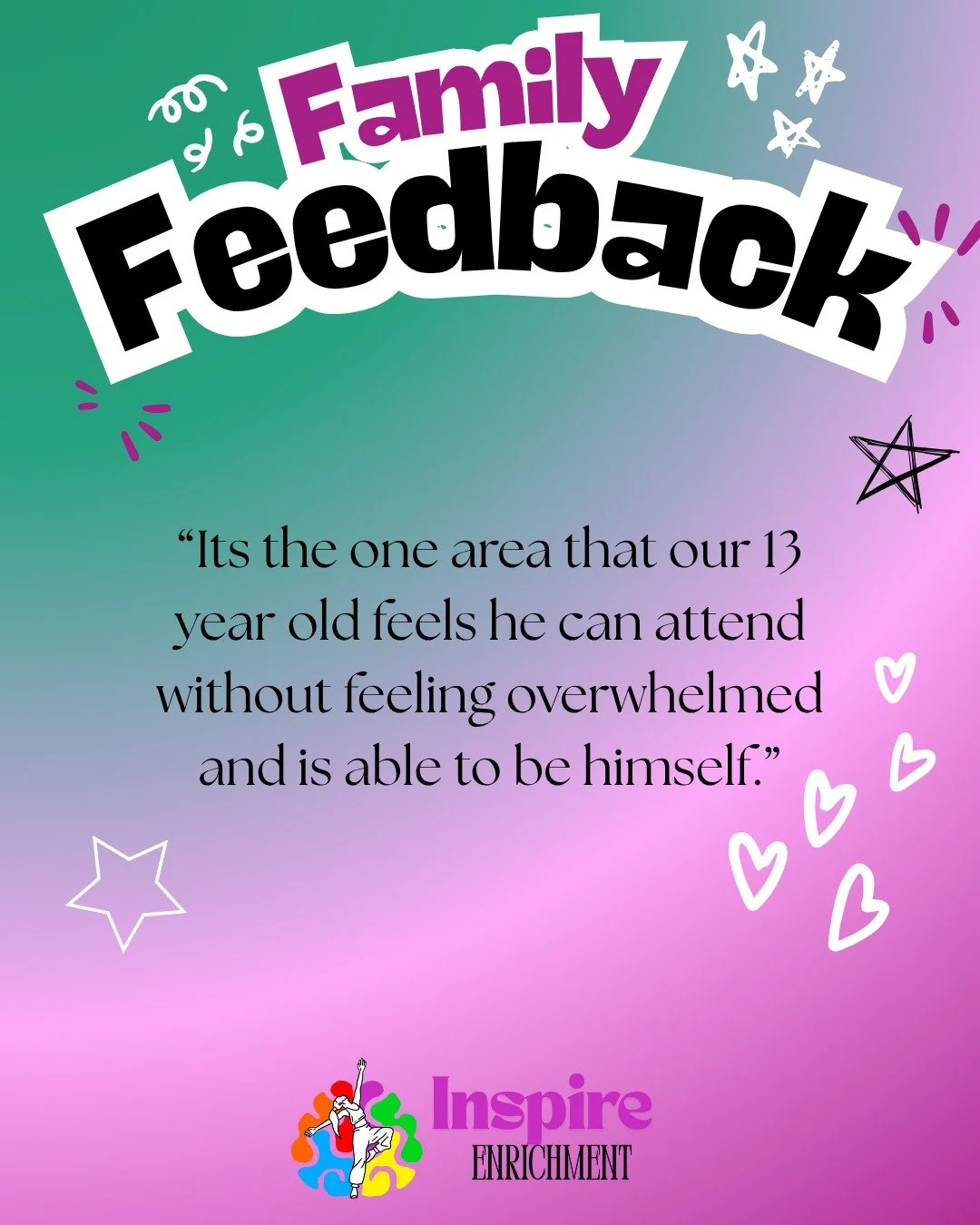 FAMILY FEEDBACK FRIDAY! ✨💚

There&rsquo;s nothing more important to us than making sure every young person feels safe, supported and able to be themselves at Inspire Enrichment so when we got this feedback... It meant the world to us🥹💚

This week&