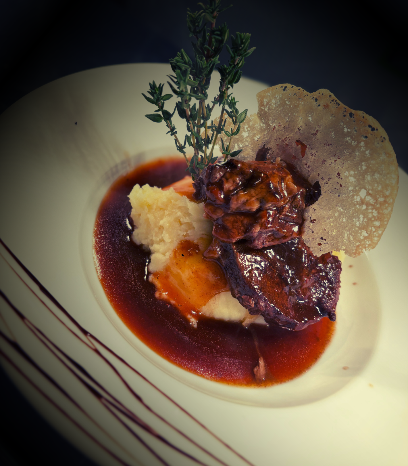 Charred and Braised Beef Featherblade on a bed of Creamed Mashed Potato