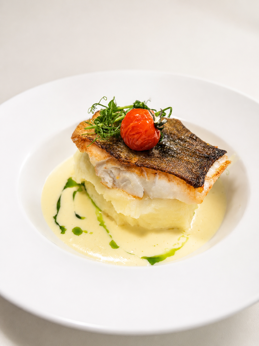 Pan Fried Cod served with a Pernod scented Beurre Blanc sauce.