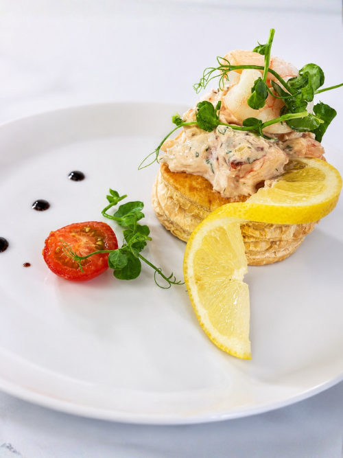Seafood Vol au Vent with Lobster and Prawn in a Cocktail Sauce.