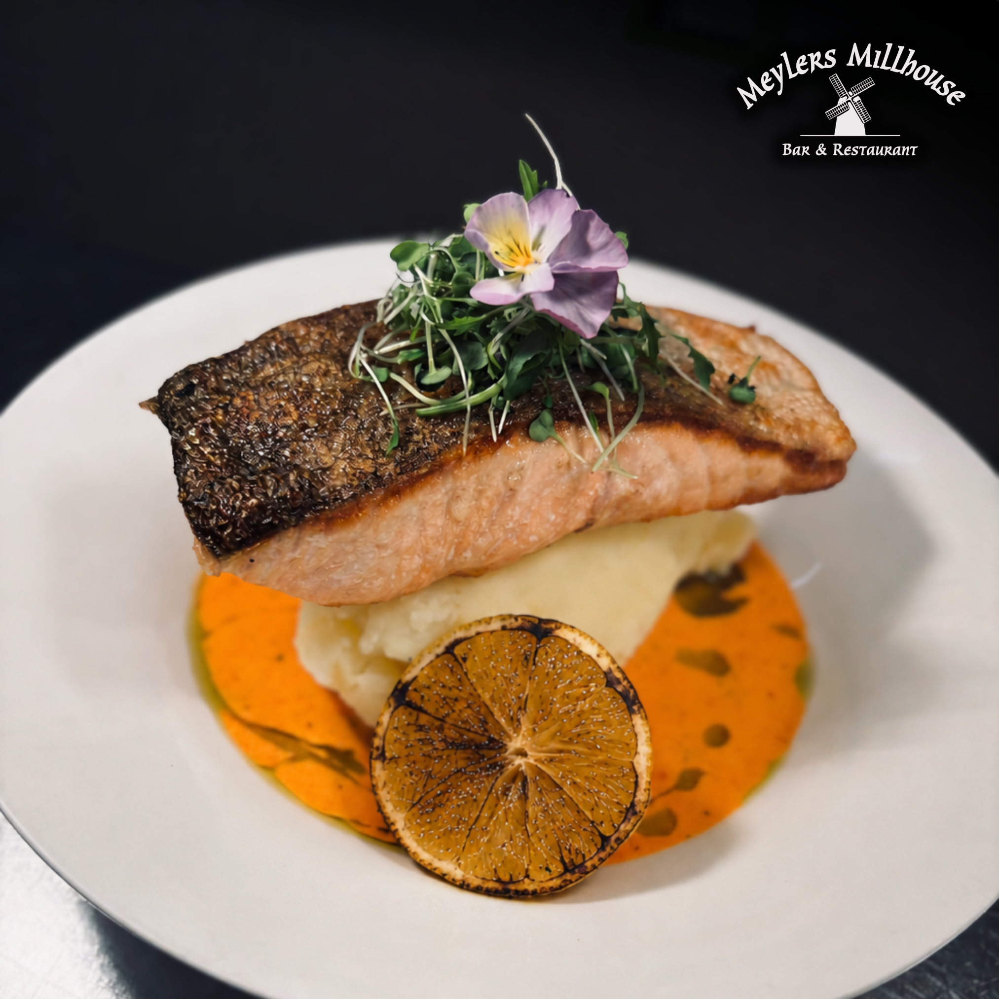 Salmon with a Roast Red Pepper Sauce.