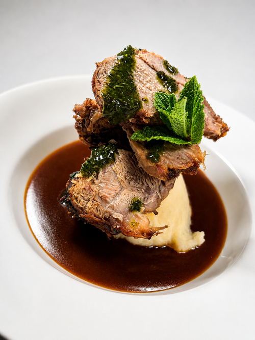 Roast Lamb with a Rosemary Jus and homemade Mint Sauce.