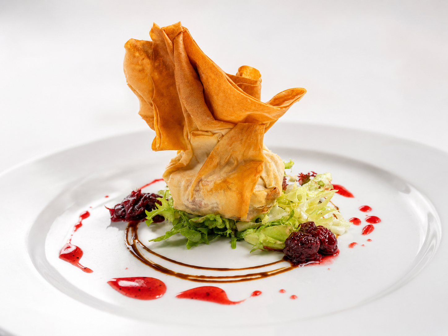 Goats Cheese wrapped in Filo Pastry served with a Cranberry Jus.