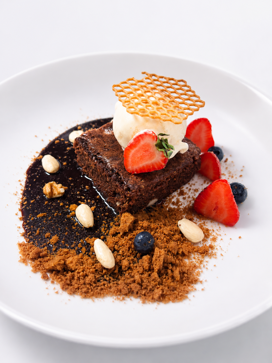 Homemade Chocolate Brownie with Scúp Salted Caramel Ice Cream and Caramelise Biscuit Crumb.
