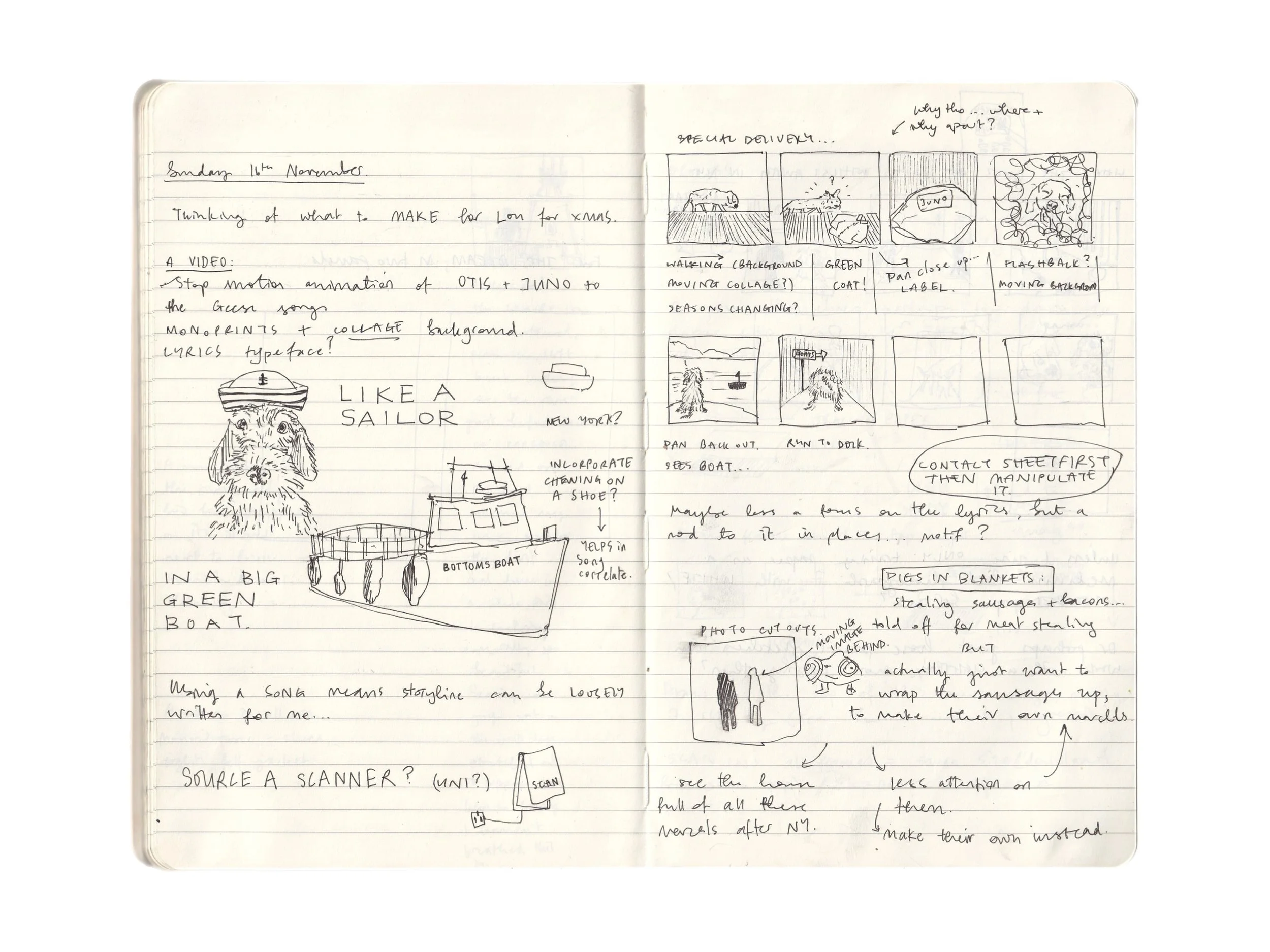 Originally, I was going to set the video to the song 'Au Pays de Cocaine' by Geese - the song which inspired me to make the dogs become sailors - but I changed it in the edit 