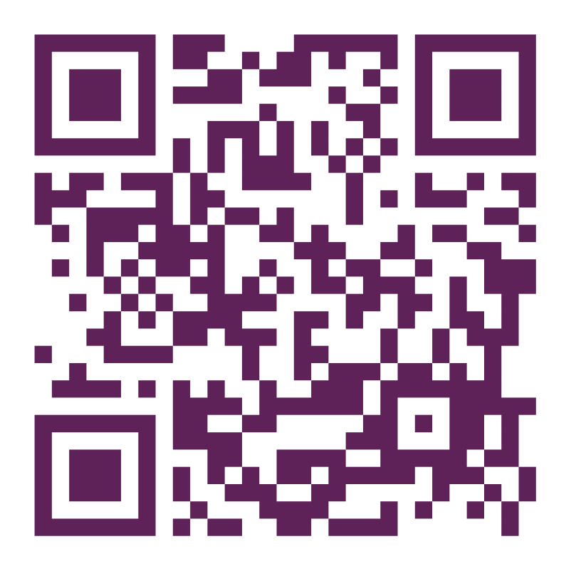 A purple and white QR code.