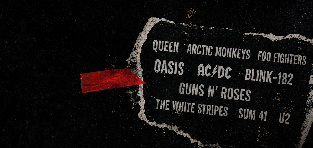 Rockeoke song list featuring Queen, Oasis, Arctic Monkeys, Foo Fighters, AC/DC, Blink-182, Guns N' Roses, The White Stripes, Sum 41, U2 and The Darkness