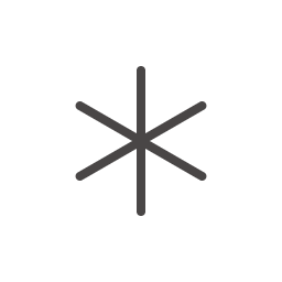 A simple black snowflake symbol on a white background.
