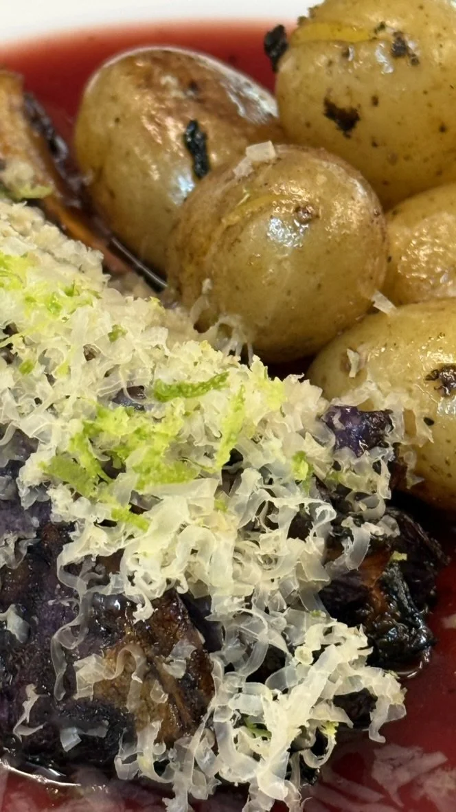 red cabbage - demi glace - feta - lime