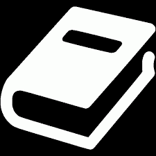 A simple black and white icon of a book with a handle on top.