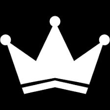 White crown symbol on a black background.