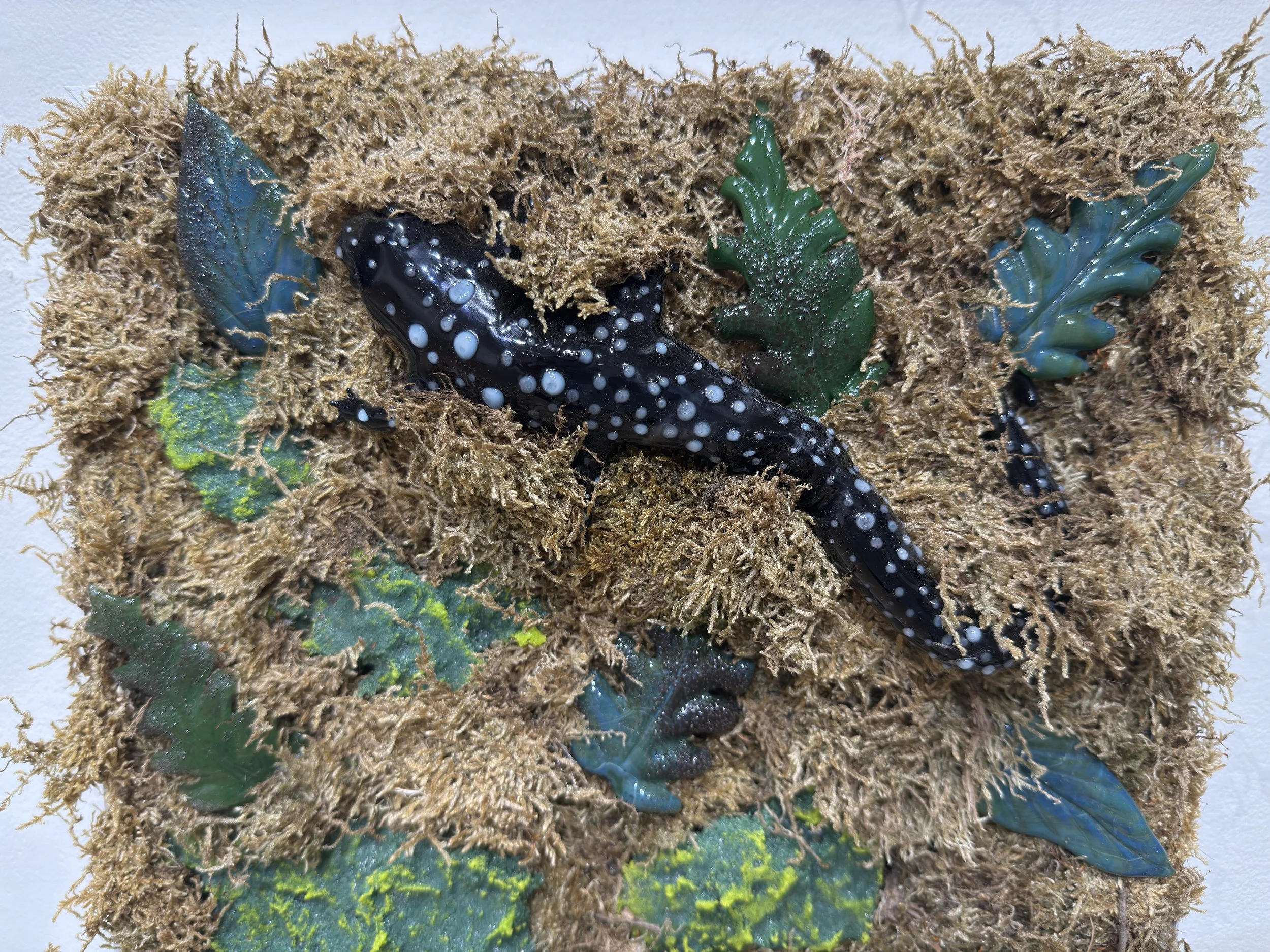 Deserted Landscape, borosilicate glass, found objects, wood, paint, metal, 30" x 30" x 4", 2025