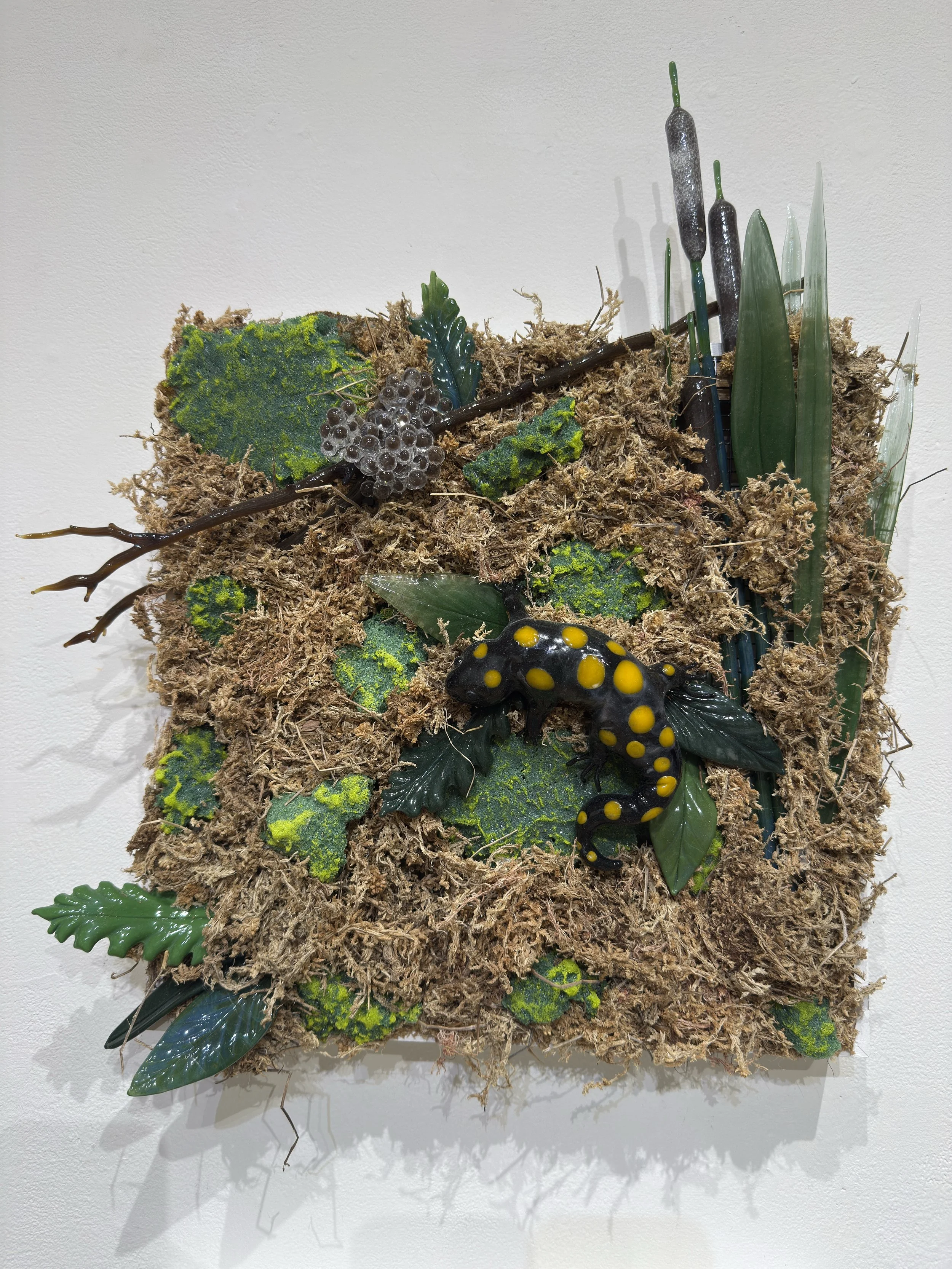 Deserted Landscape, borosilicate glass, found objects, wood, paint, metal, 30" x 30" x 4", 2025
