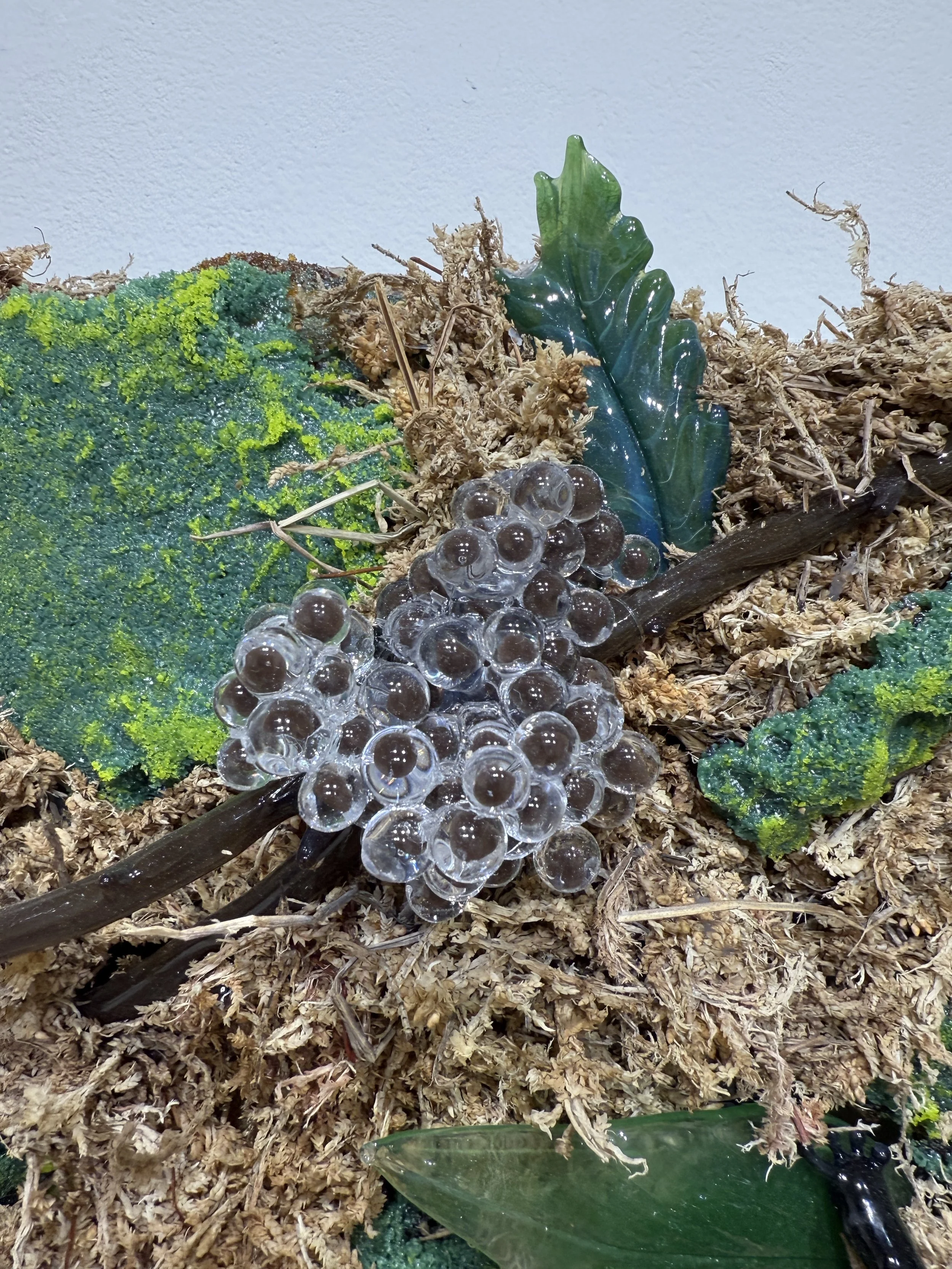 Deserted Landscape, borosilicate glass, found objects, wood, paint, metal, 30" x 30" x 4", 2025