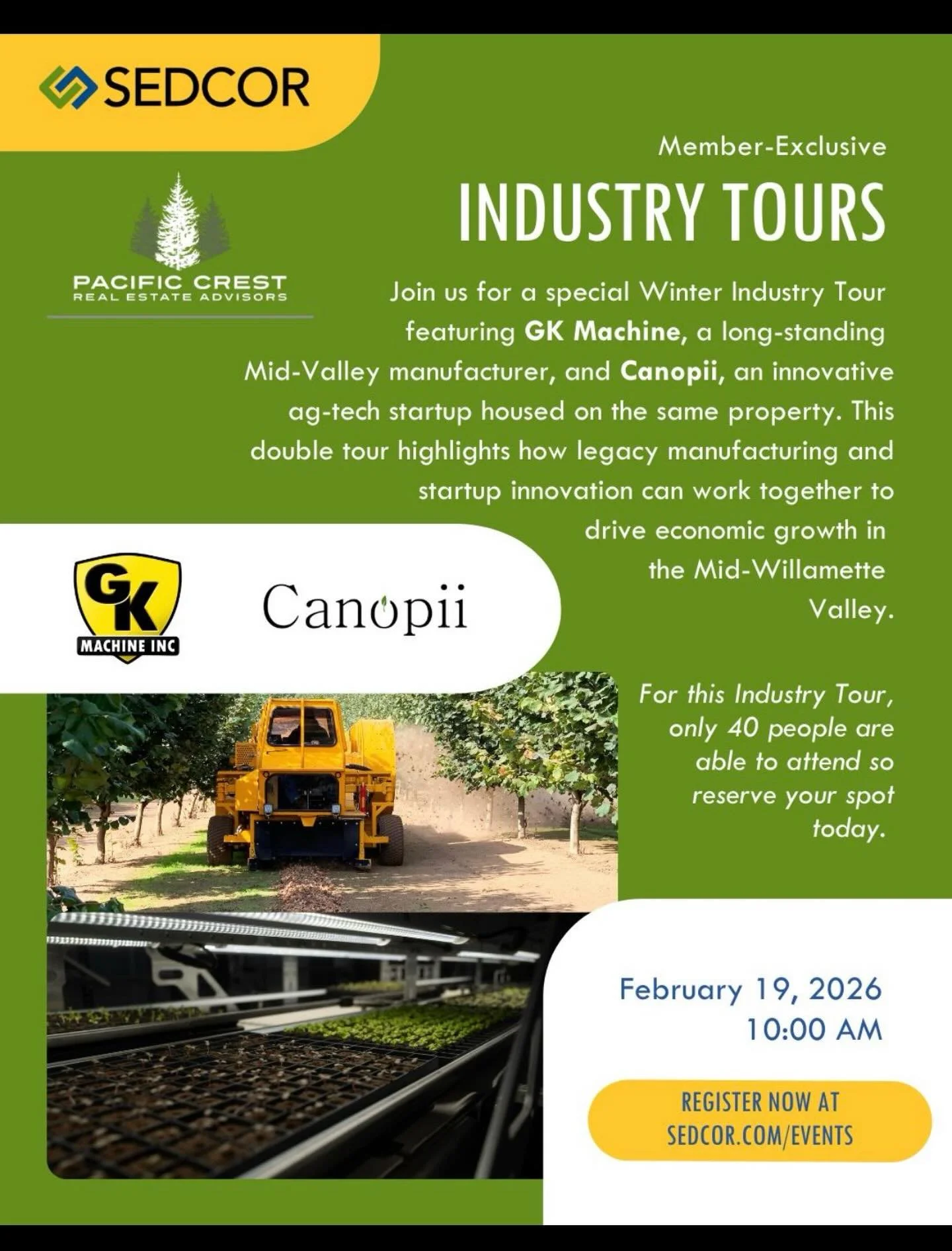We at Pacific Crest Real Estate Advisors are incredibly excited about the work @sedcor_oregon does in our Mid-Valley region to support our businesses and the ecosystem in which they operate.  Honored to support that work and Oregon manufactures like 
